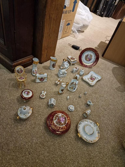 Limoges Minature Figurines And Plates, Job Lot Sold Together