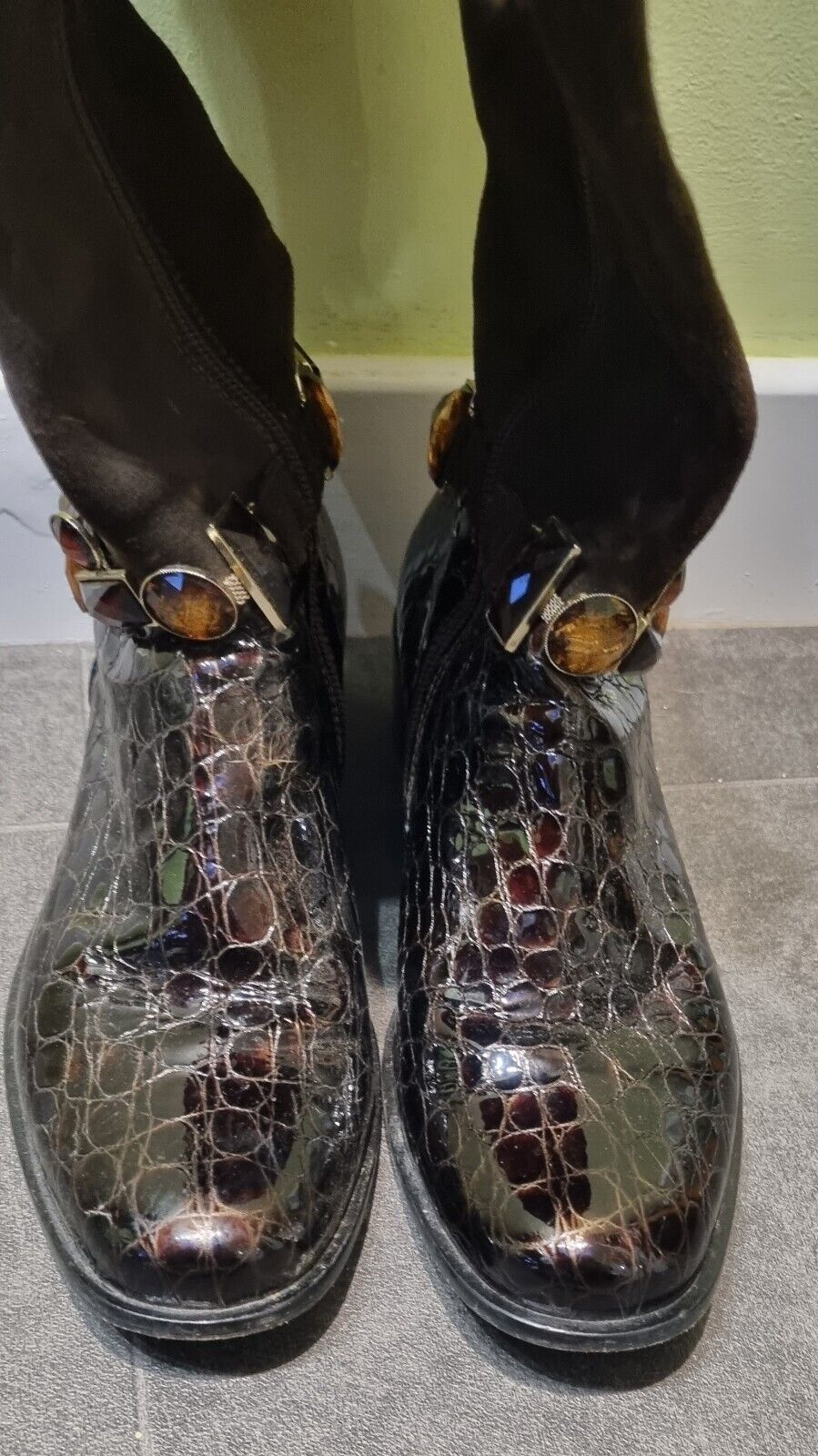 Vero Cuoio Leather Fur Trimmed Women's Black Boots Size 37