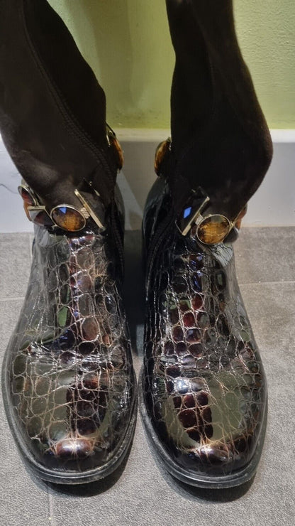 Vero Cuoio Leather Fur Trimmed Women's Black Boots Size 37