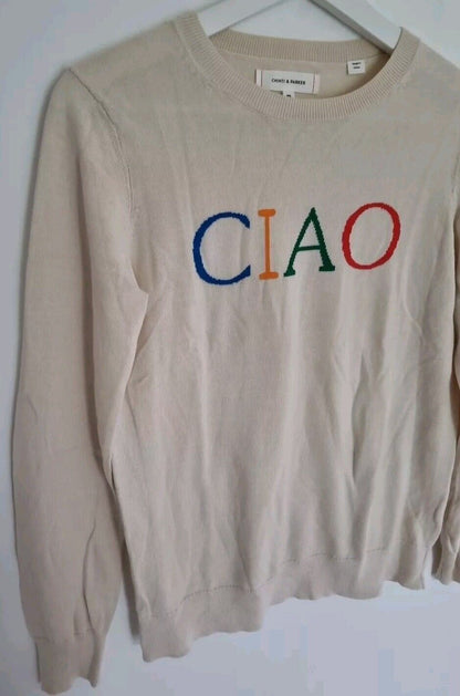 Chinti And Parker  Women's"Ciao" Slogan Sweater 100% Cream Cotton Size XS