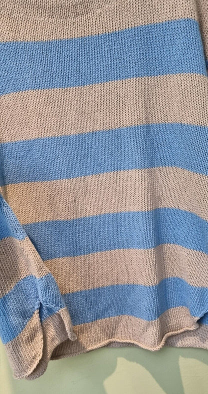 Malene Birger Women's Linen Mix Stripy Blue Jumper Size  XL
