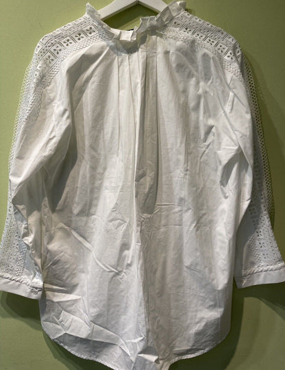 Sandro  Women's Blouse With Lace, Long Sleeved Over Sized, 100% Cotton Size S