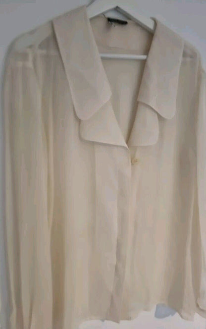 Georgio Armani Milan Women's  Cream 100% Pure Silk Blouse Size Approx 14/16