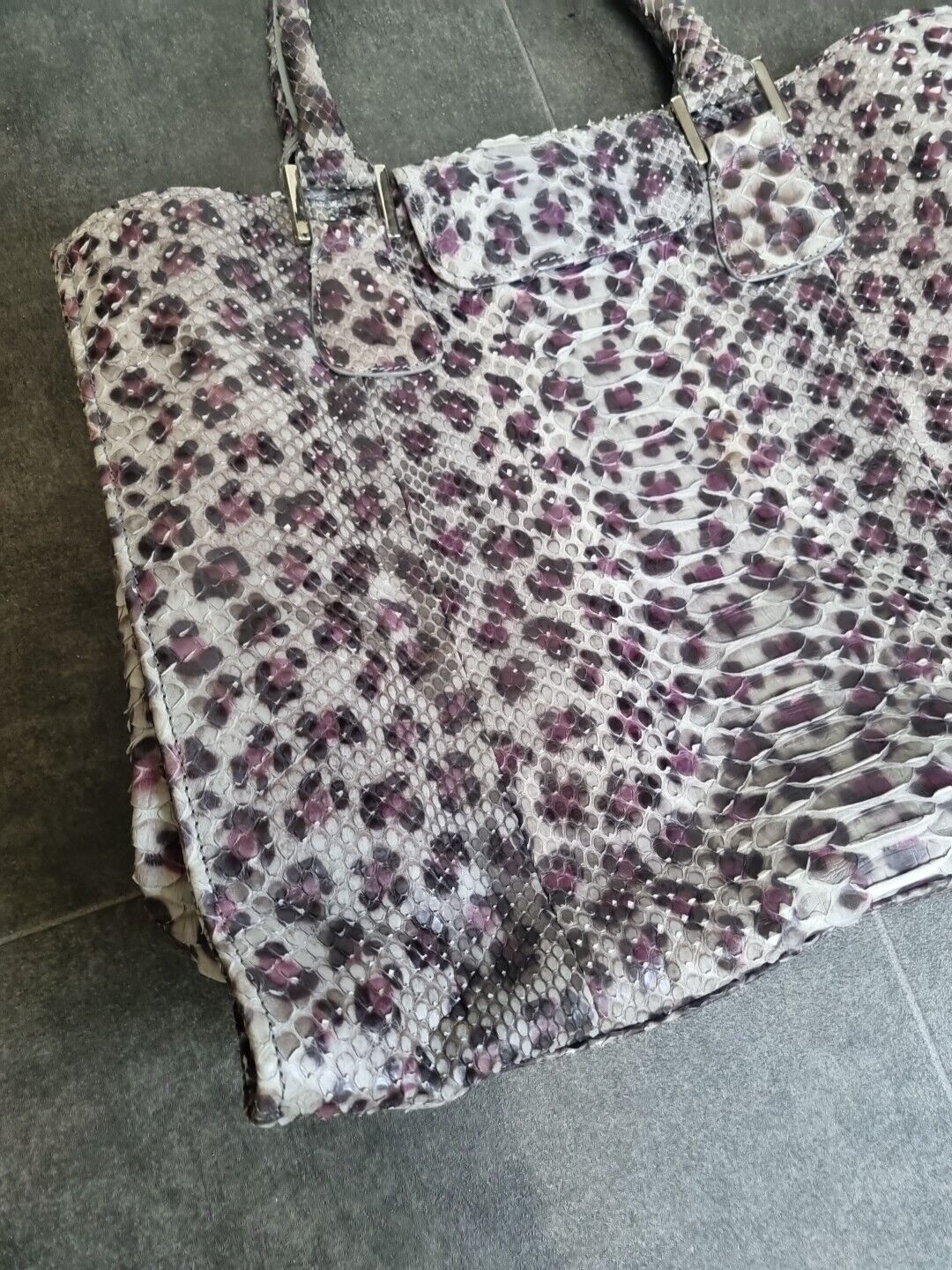 Maia N Women's Purple Leopard Leather Print Tote Bag With Card Of Authenticity