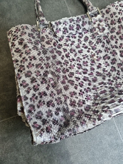 Maia N Women's Purple Leopard Leather Print Tote Bag With Card Of Authenticity
