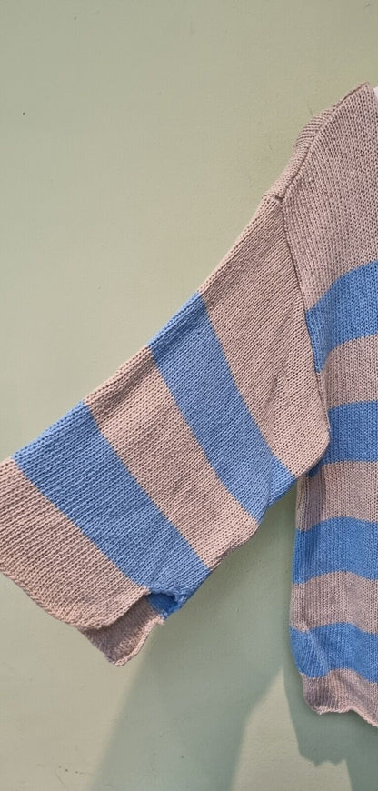Malene Birger Women's Linen Mix Stripy Blue Jumper Size  XL