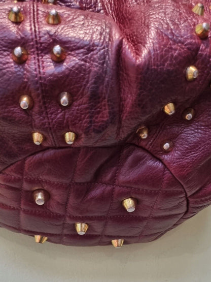 Luba J Women's Red Leather Gold Studded Shoulder Bag