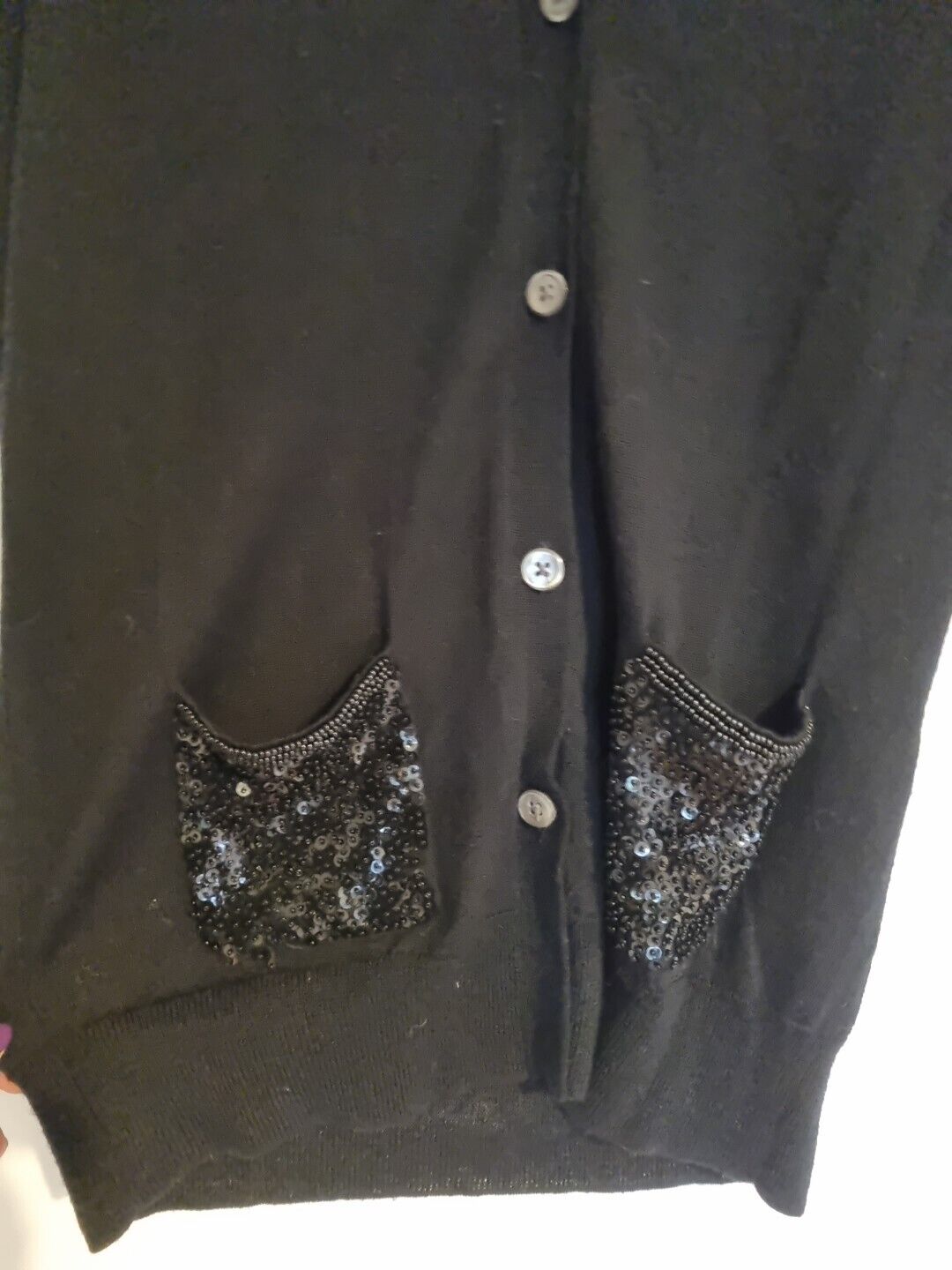 J Crew Women's Black 100% Merino Wool Cardigan With Sequin Pockets Size Small