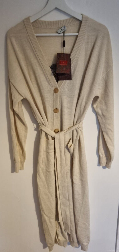 BNWT Etro Women's Ivory Long Knit Alpaca Mix Cardigan With Gorgeous Logo Design