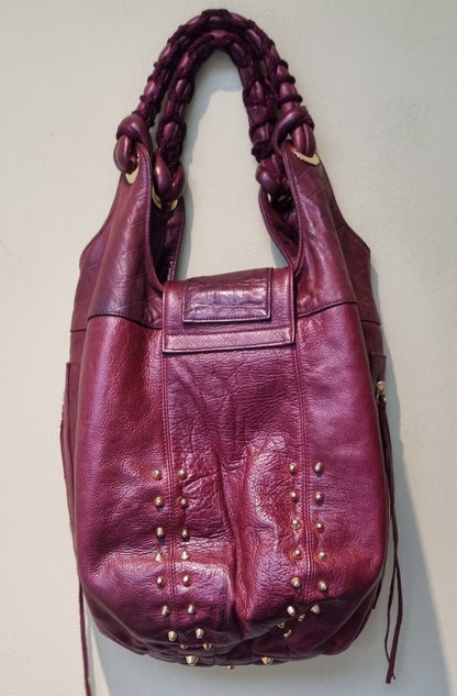Luba J Women's Red Leather Gold Studded Shoulder Bag