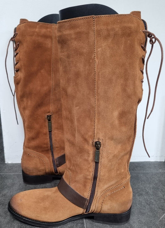Tommy Hillfiger Women's Tan Brown Long Boots With Ties, Buckles, Zips Size 40