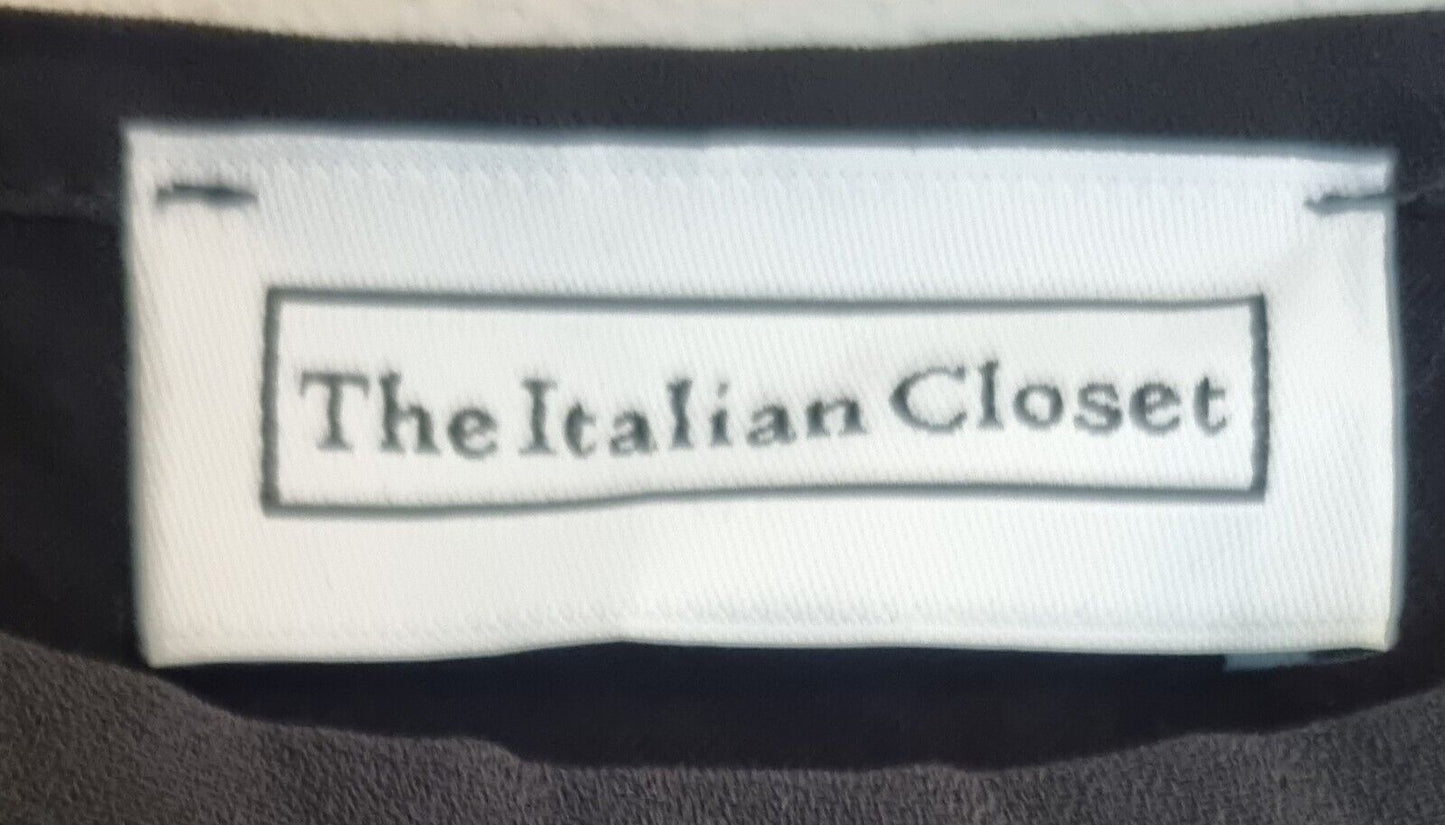 The Italian Closet Women's Black Chiffon Lined Bat Winged Blouse Size Large