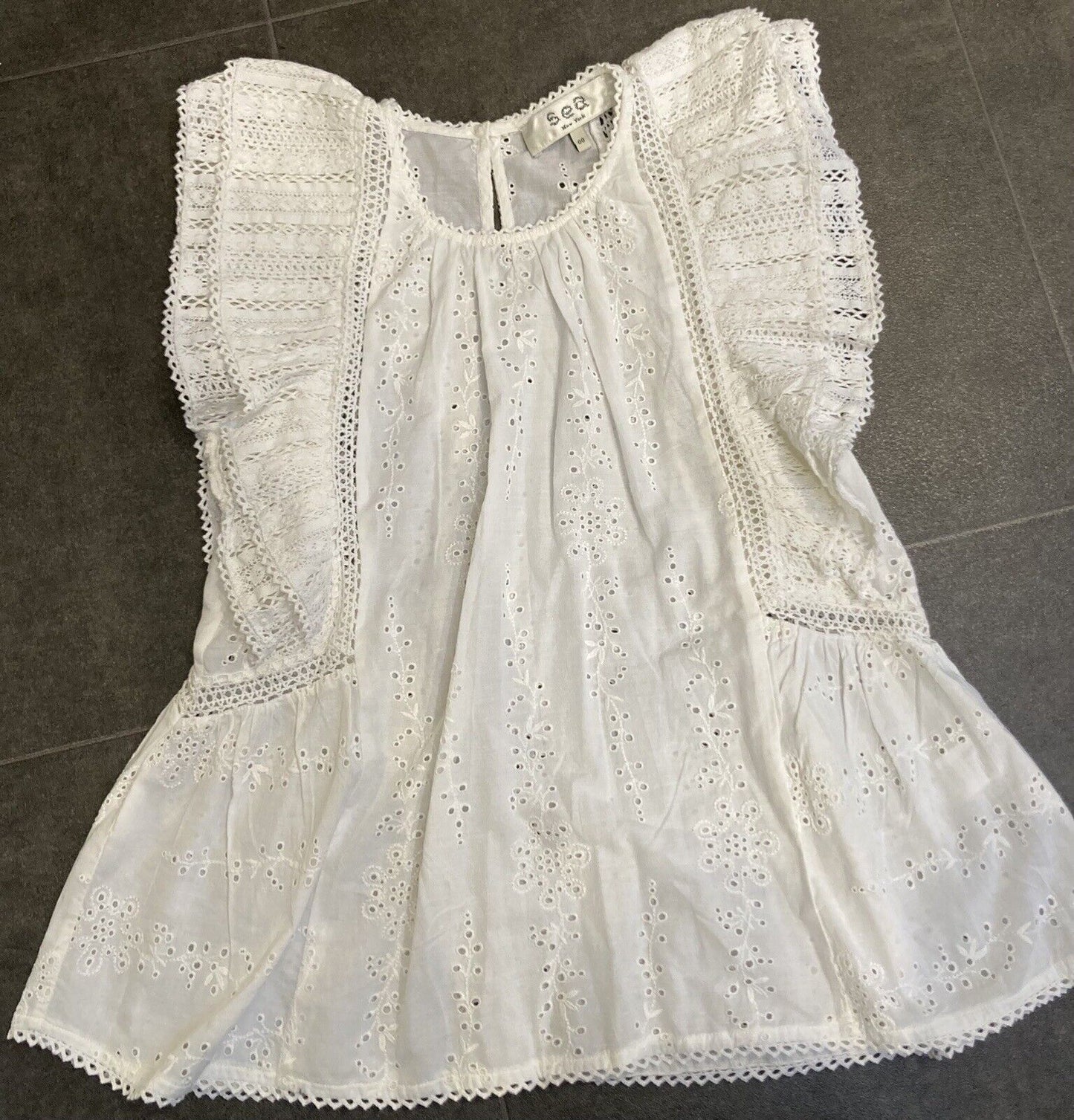 SEA Women's Cotton, Broiderie Anglaise Blouse Size XS