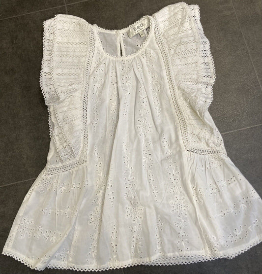 SEA Women's Cotton, Broiderie Anglaise Blouse Size XS