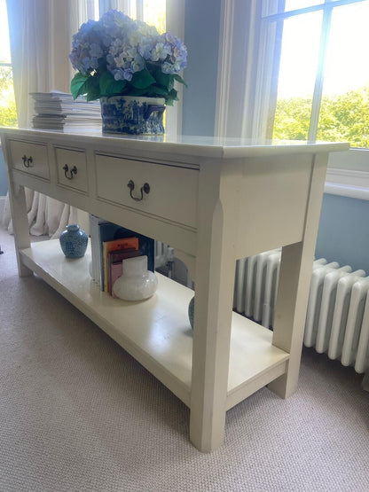 Wooden Console Table With Three Drawers And Low Shelf