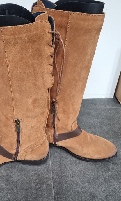 Tommy Hillfiger Women's Tan Brown Long Boots With Ties, Buckles, Zips Size 40
