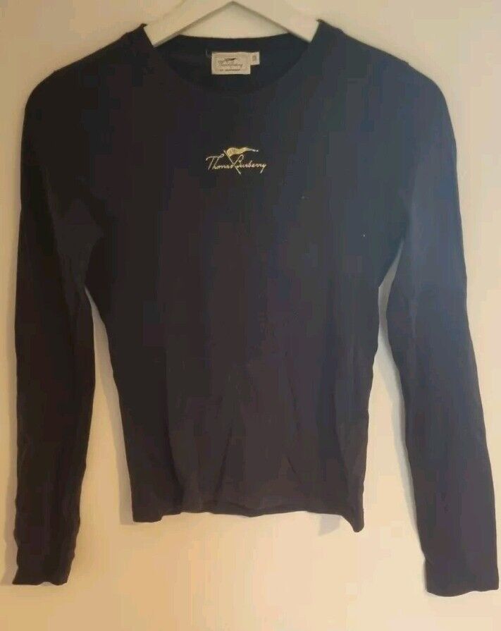Thomas Burberry Women's Black Long Sleeved Top With Gold Logo XS