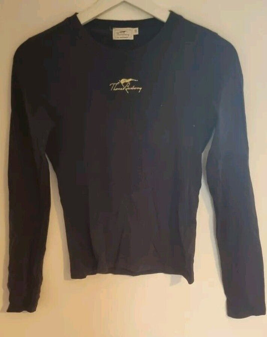 Thomas Burberry Women's Black Long Sleeved Top With Gold Logo XS