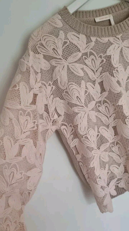 See By Chloe Women's Natural Dusky Pink Floral Jumper Pullover Size Small