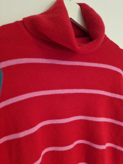 Rae Feather Women's Red And Pink Striped Roll Neck Jumper Pullover Size Large