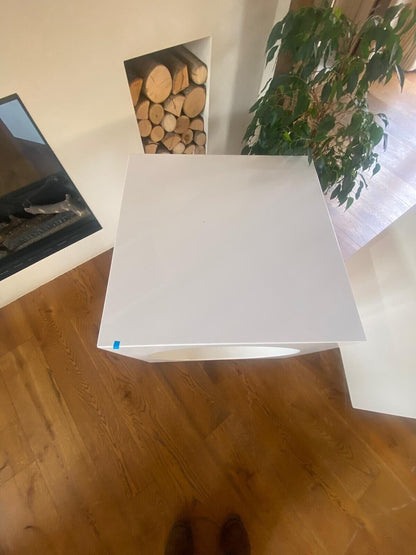 Two White Gloss Designer Side Tables Designed By Katherine Pooley