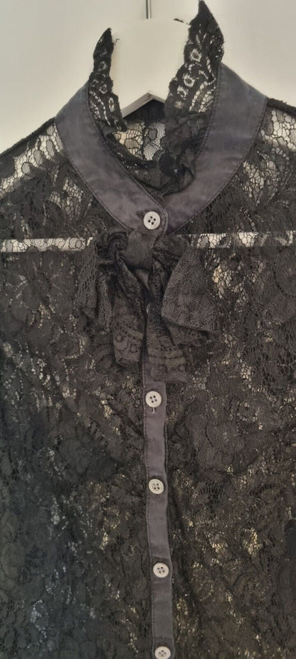 Karen Millen Women's Black Lace Long Sleeved High Neck Blouse Size 6
