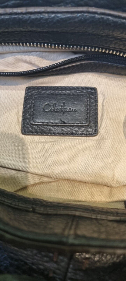 Cole Haan Black Pebble Leather  Handbag with Stitching Detail