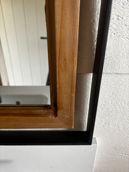 Wooden Mirror in Black Metal Frame