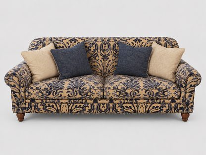 Tetras Tallis Snuggler Damask Vintage Blue & Gold Three Seater Sofa