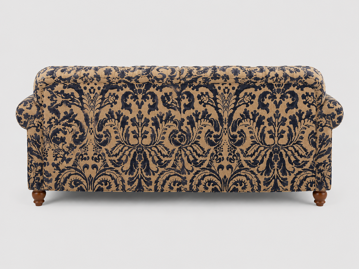 Tetras Tallis Snuggler Damask Vintage Blue & Gold Three Seater Sofa