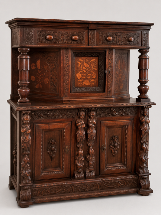 Heavily Carved Oak Court Cupboard