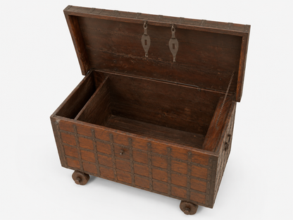 Antique Iron bound Hardwood Travel Trunk