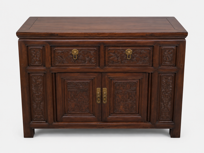 Carved Dark Wood Asian Cabinet