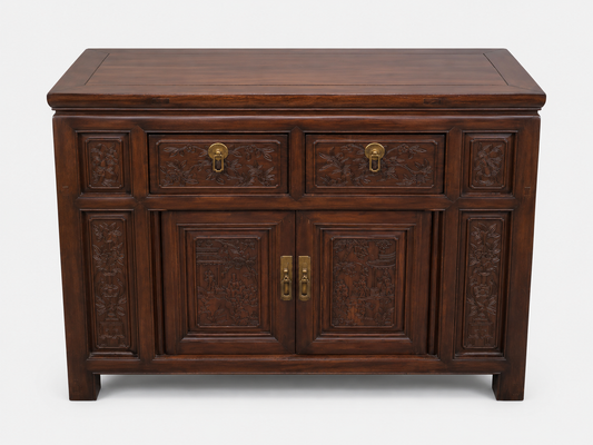 Carved Dark Wood Asian Cabinet