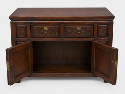Carved Dark Wood Asian Cabinet
