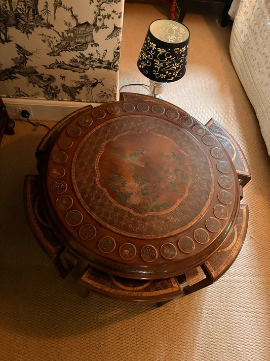 Vintage Nesting Table with inlaid Decorative Motives
