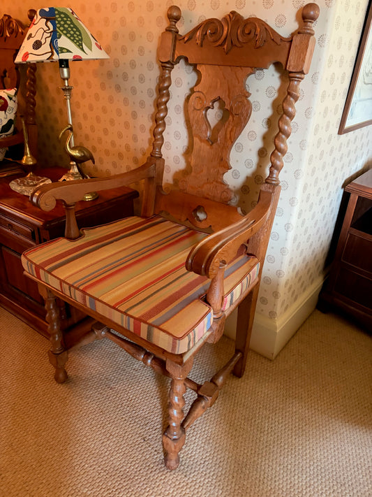 Carved Oak Armchair with Barley Twist Legs