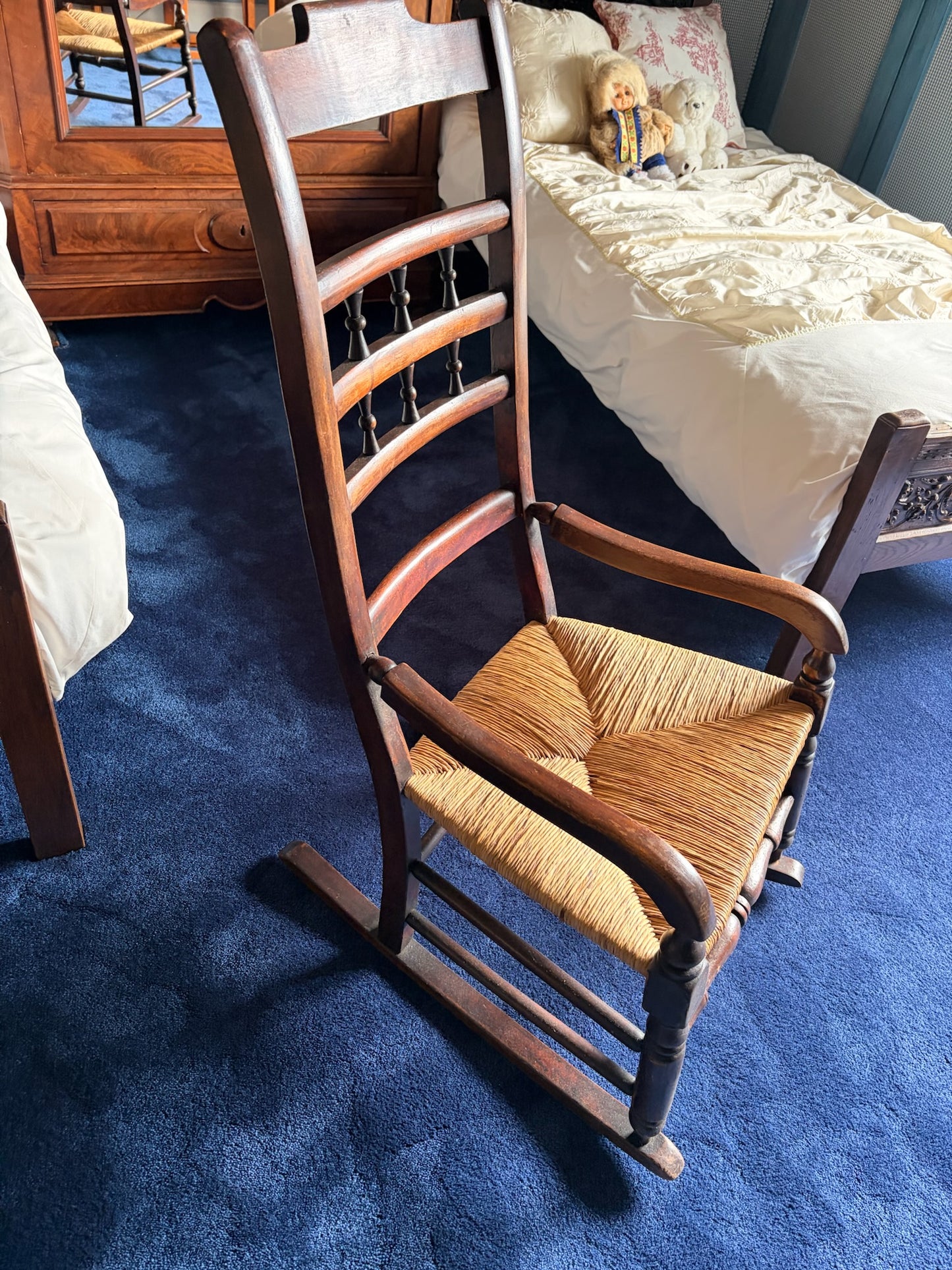 Antique American Haker Style Ladder Back Rocking Chair
