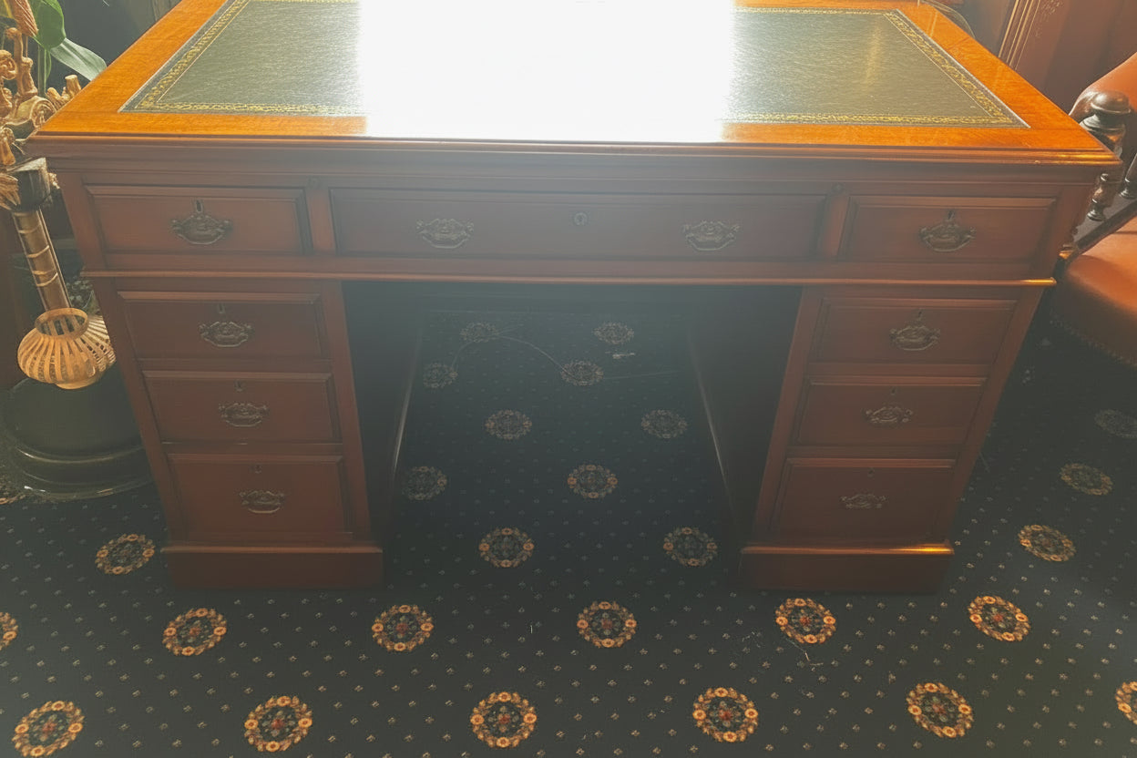 Antique Mahagony Pedestal Desk with Leather Top