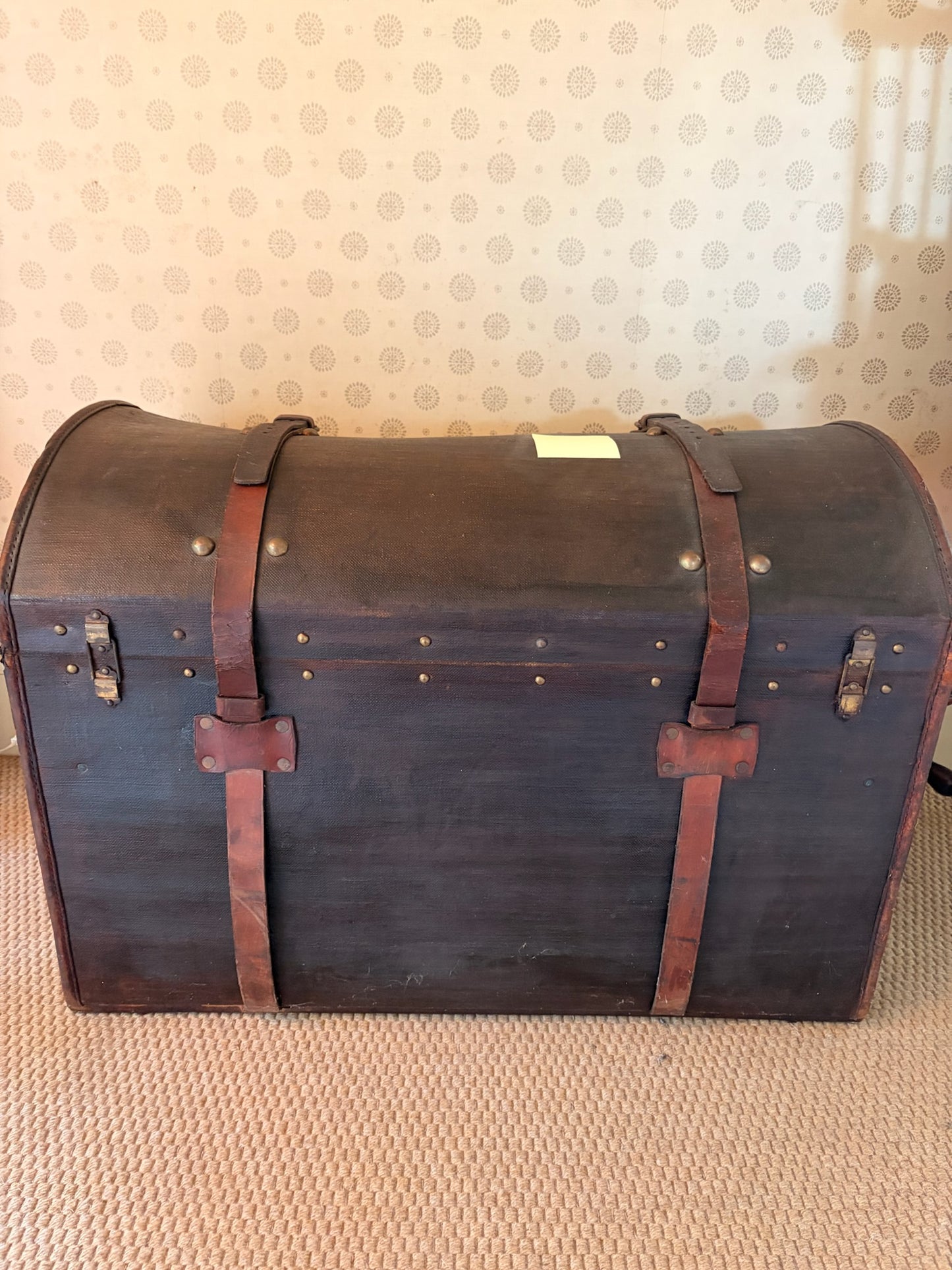 Vintage Domed Leather & Canvas Travel Trunk