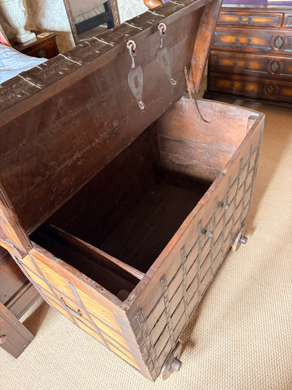 Antique Iron bound Hardwood Travel Trunk