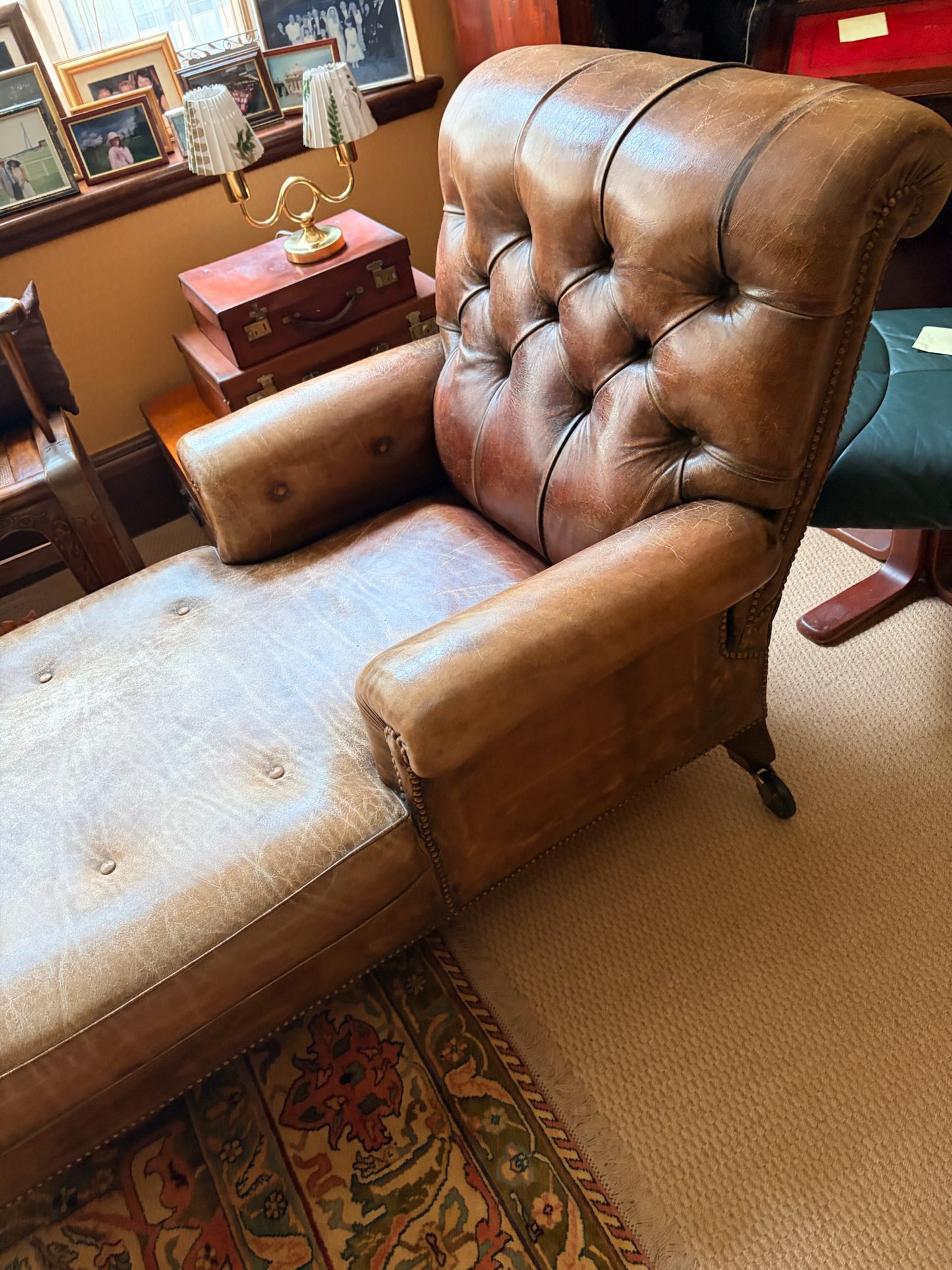 Distressed Leather Tufted Chaise Lounge