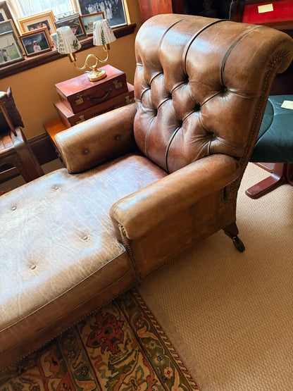 Distressed Leather Tufted Chaise Lounge