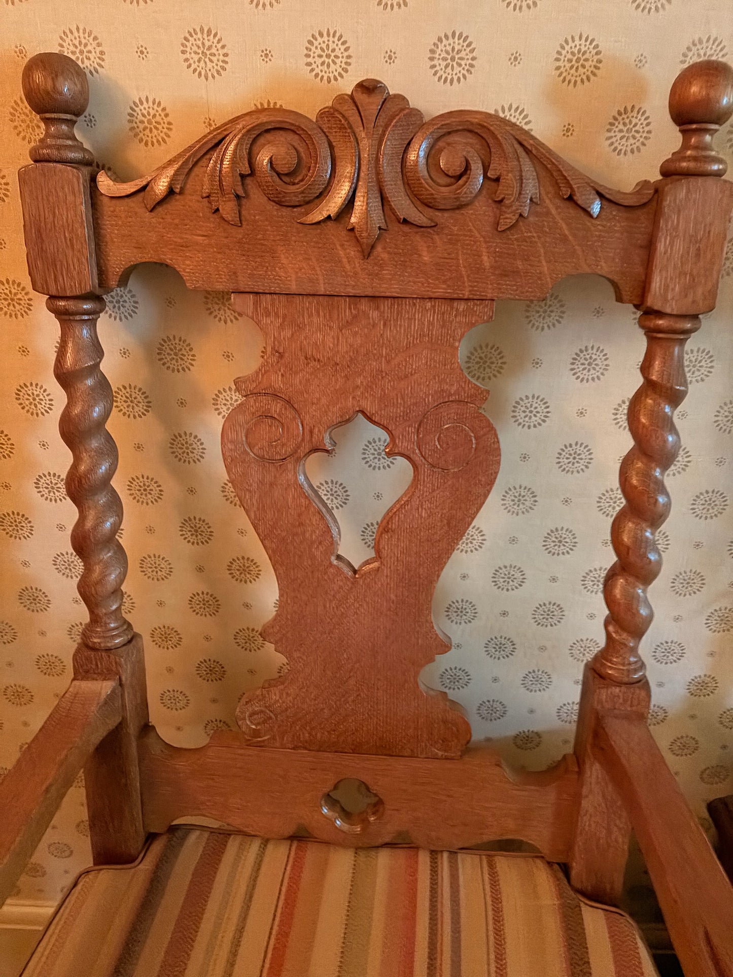 Carved Oak Armchair with Barley Twist Legs