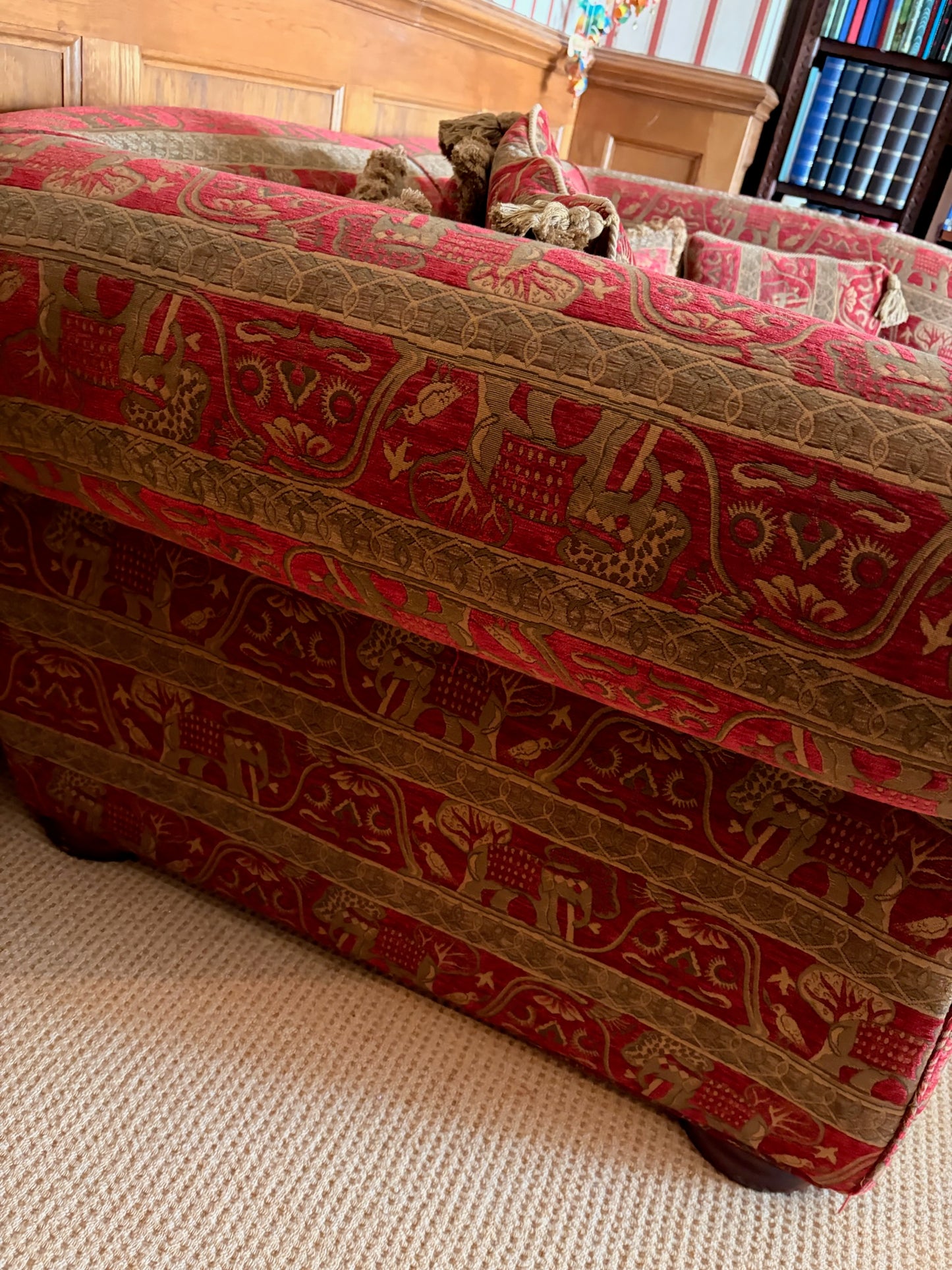 Duresta Red and Gold Elephant Tapestry Fabric Sofa