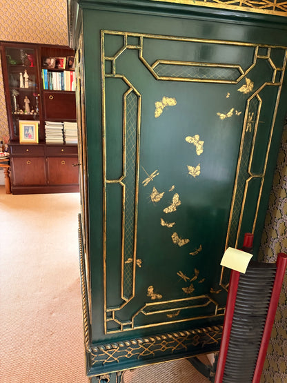 Dark Green Chinoiserie Cabinet with Gold Decoration