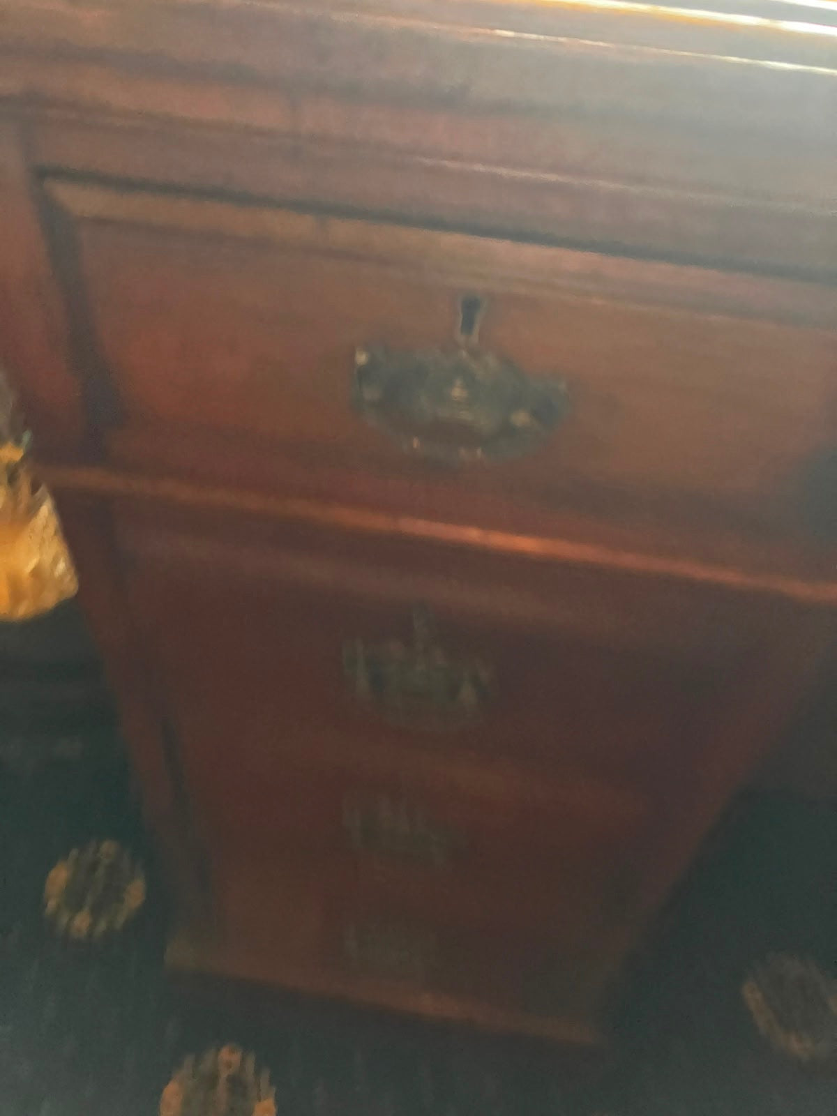 Antique Mahagony Pedestal Desk with Leather Top