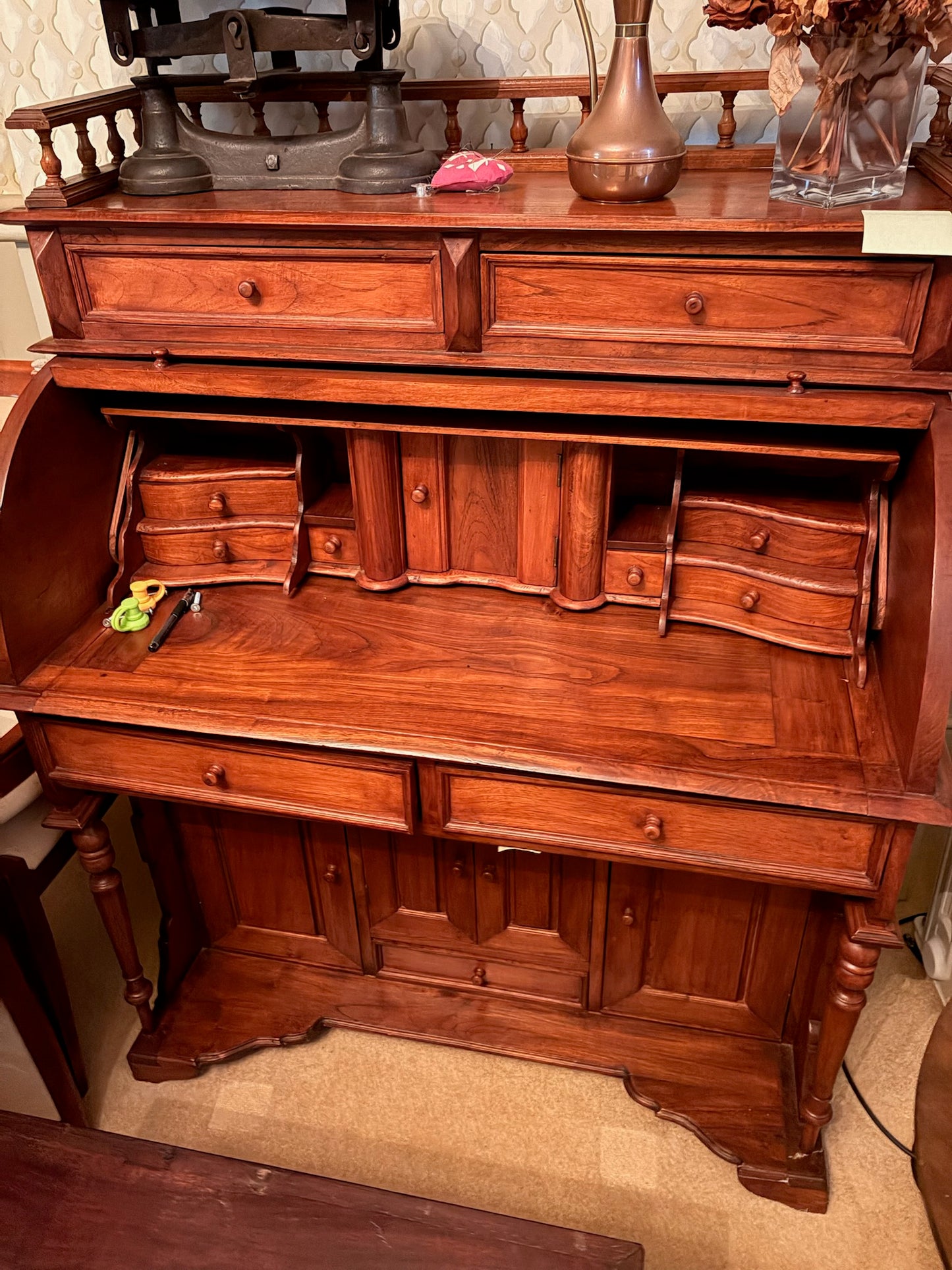 Wooden Secretary Desk with Roll Top