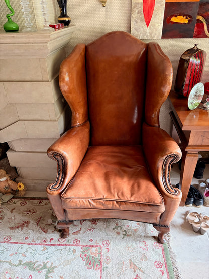 Distressed Leather Wingback Chair