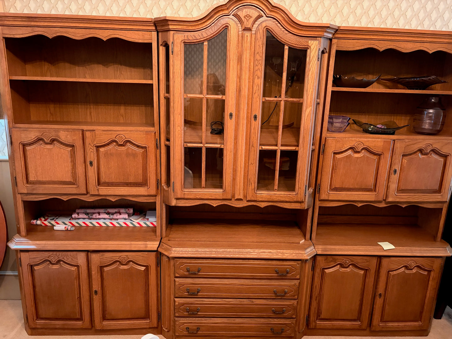 Vintage Oak Hutch with Glass Fronted Cabinets